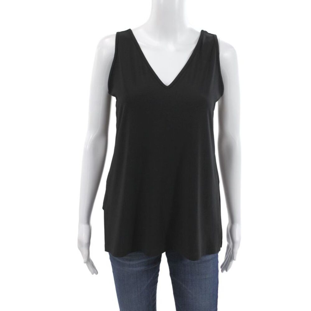 Sympli Womens Black V Neck Sleeveless Basic Tank Size 6